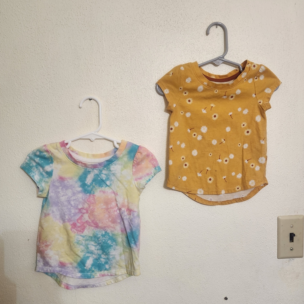 Cat & Jack Girls' Short Sleeve Tee - Mustard Floral & Pastel Tie-Dye